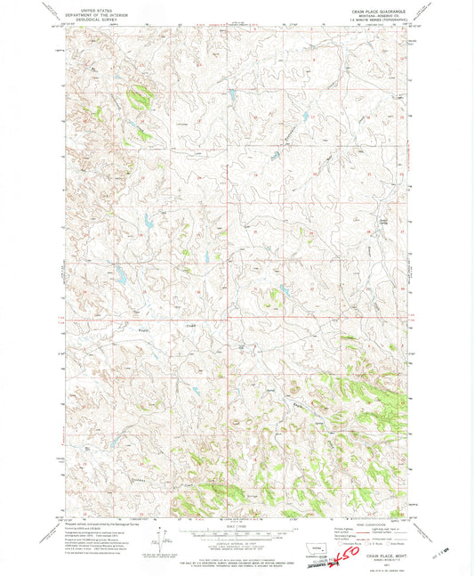 Classic USGS Crain Place Montana 7.5'x7.5' Topo Map Image