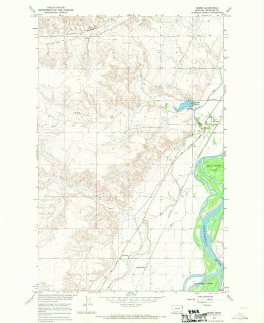 Classic USGS Crane Montana 7.5'x7.5' Topo Map Image