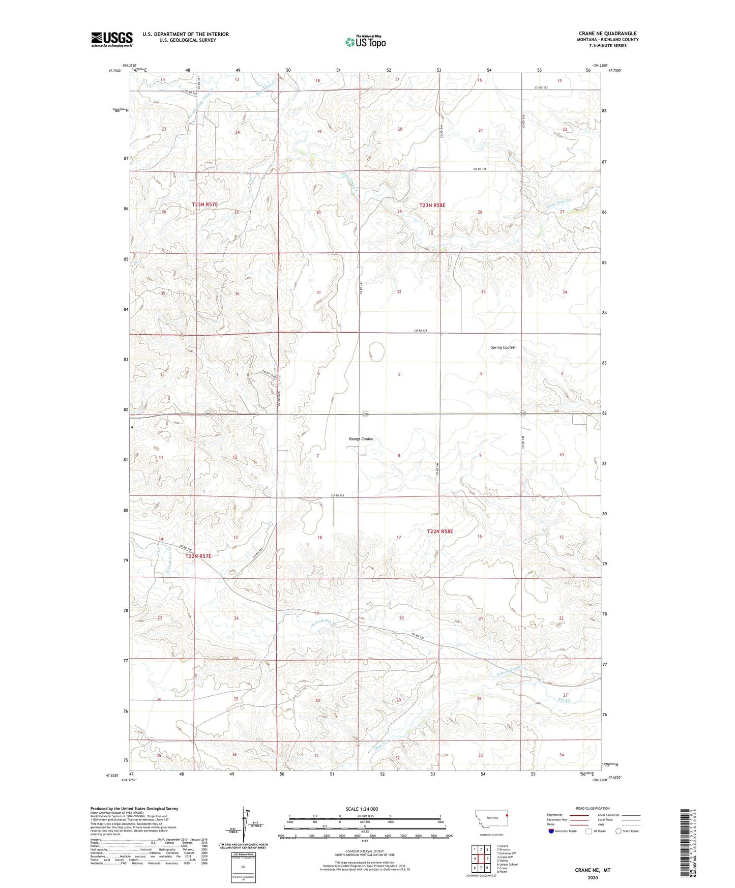 Crane NE Montana US Topo Map Image