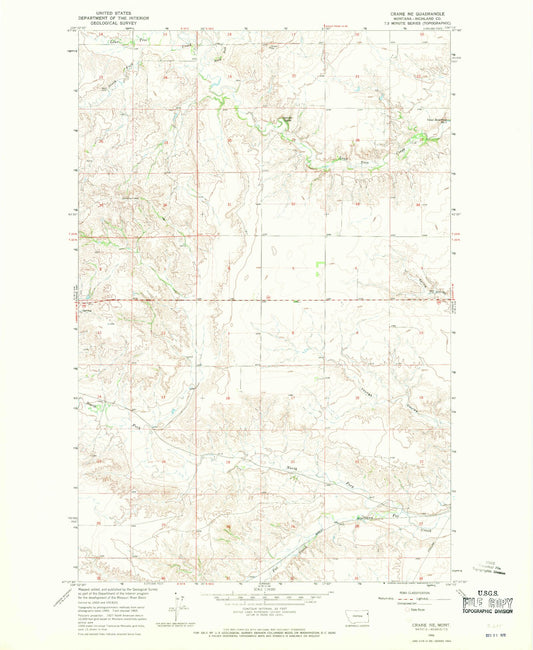 Classic USGS Crane NE Montana 7.5'x7.5' Topo Map Image