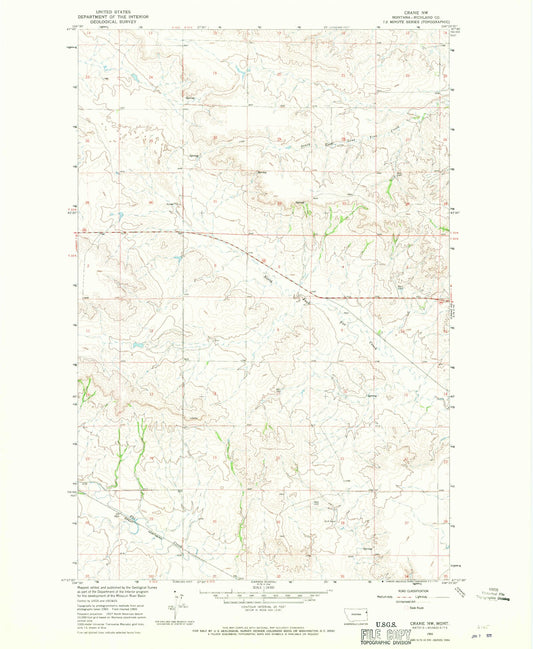 Classic USGS Crane NW Montana 7.5'x7.5' Topo Map Image