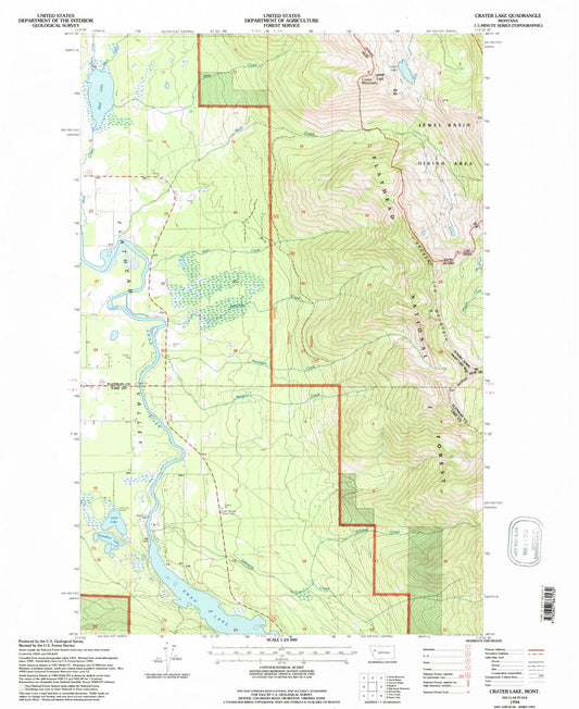 Classic USGS Crater Lake Montana 7.5'x7.5' Topo Map Image