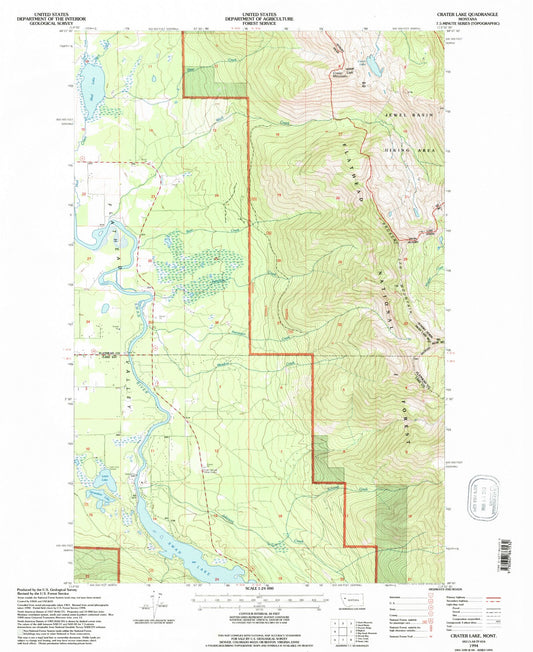Classic USGS Crater Lake Montana 7.5'x7.5' Topo Map Image