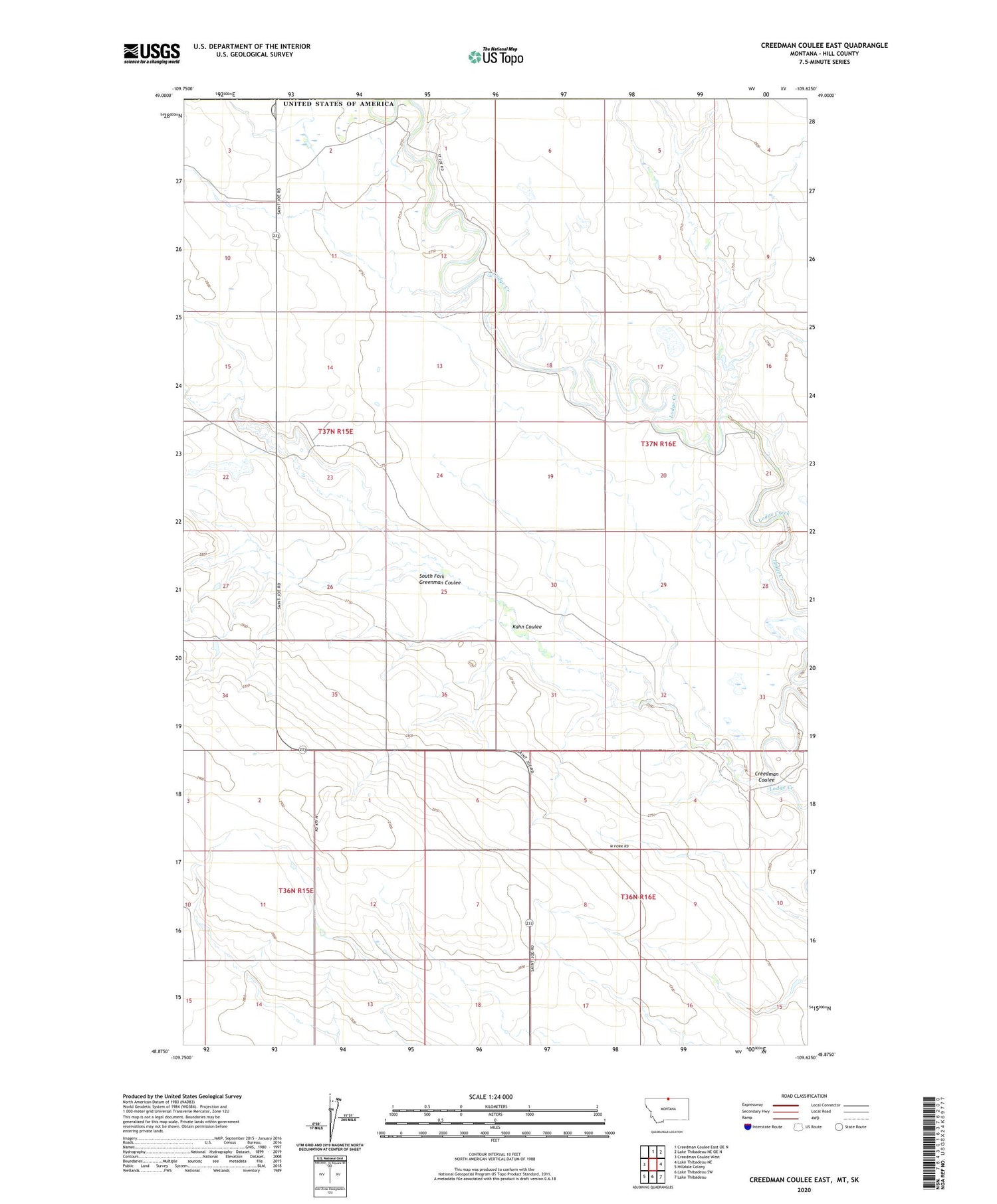 Creedman Coulee East Montana US Topo Map Image