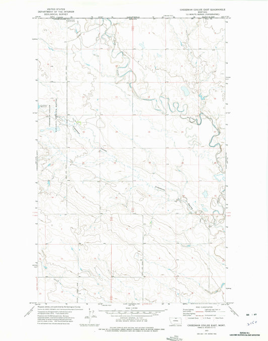 Classic USGS Creedman Coulee East Montana 7.5'x7.5' Topo Map Image