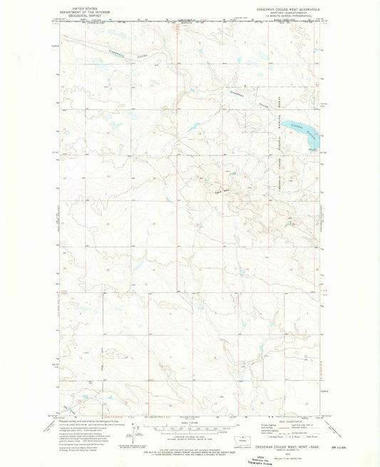 Classic USGS Creedman Coulee West Montana 7.5'x7.5' Topo Map Image