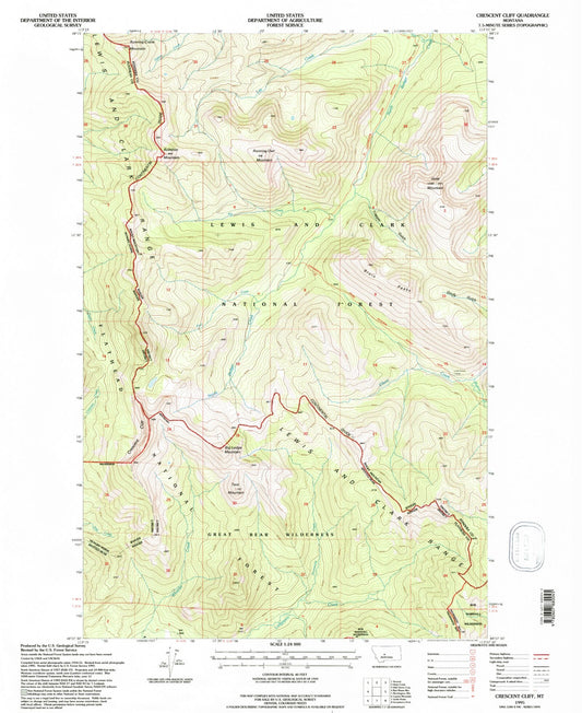 Classic USGS Crescent Cliff Montana 7.5'x7.5' Topo Map Image