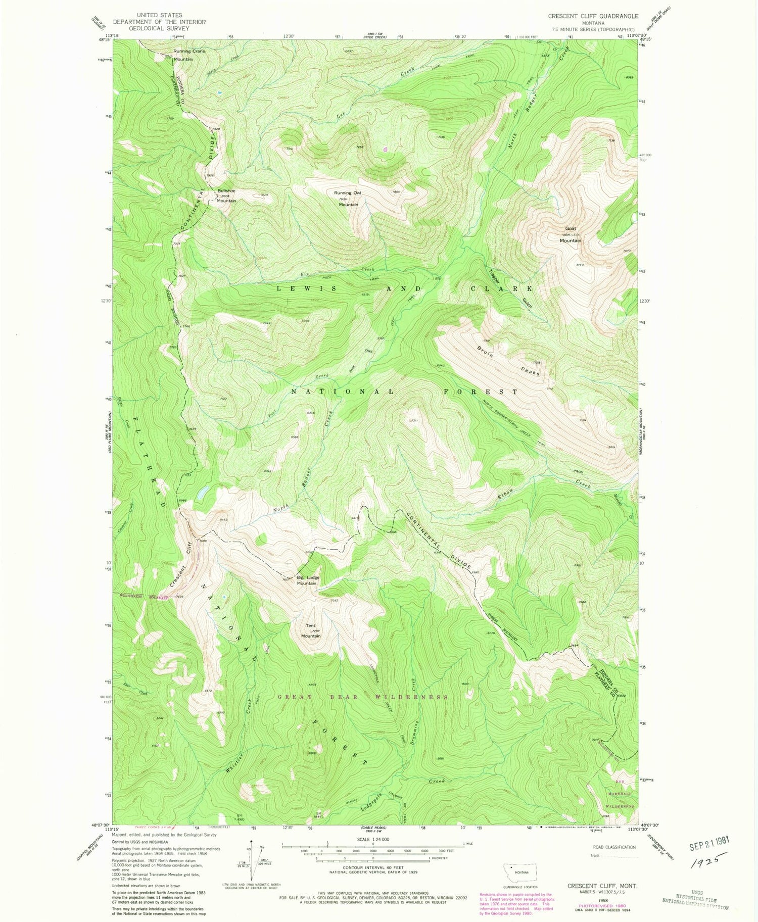 Classic USGS Crescent Cliff Montana 7.5'x7.5' Topo Map Image