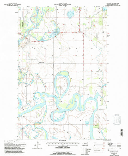 Classic USGS Creston Montana 7.5'x7.5' Topo Map Image