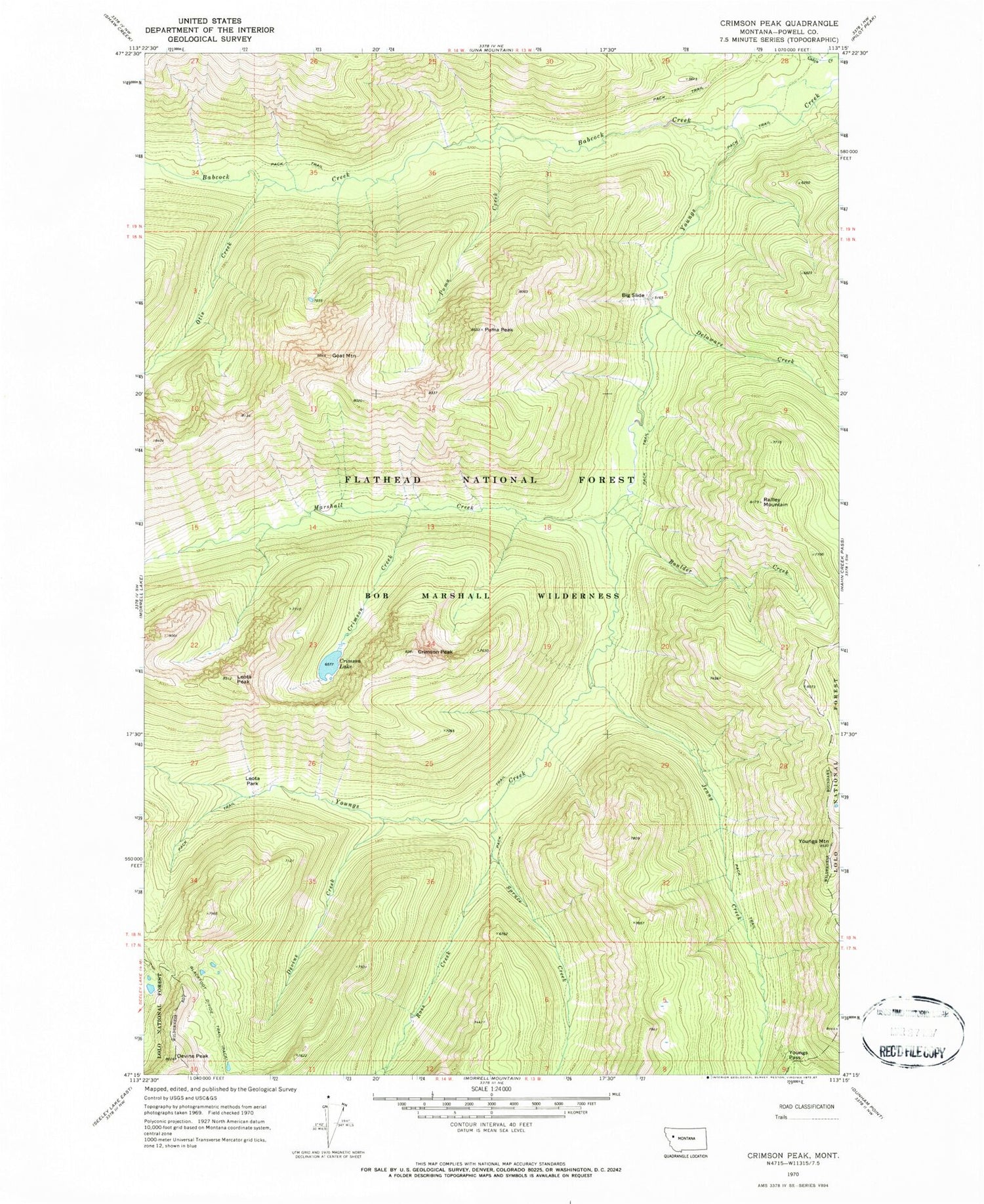Classic USGS Crimson Peak Montana 7.5'x7.5' Topo Map Image