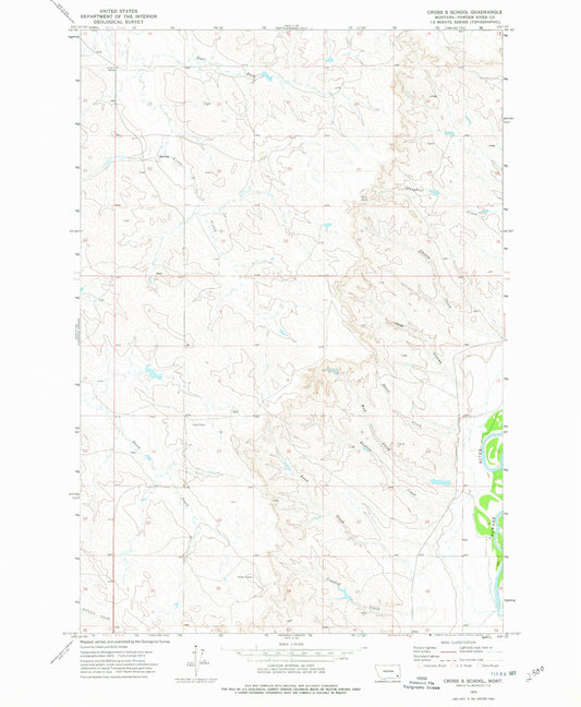 Classic USGS Cross S School Montana 7.5'x7.5' Topo Map Image