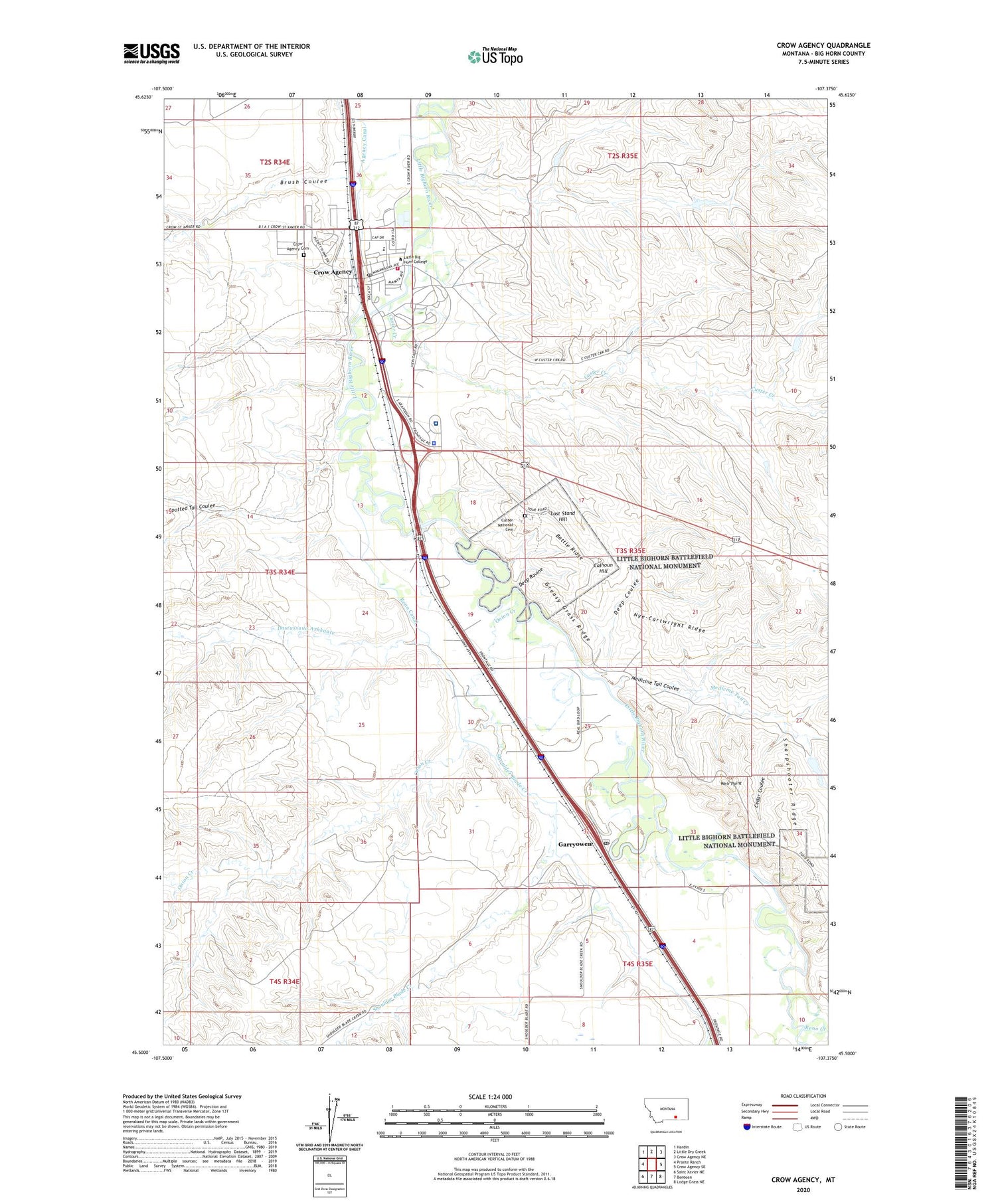 Crow Agency Montana US Topo Map Image