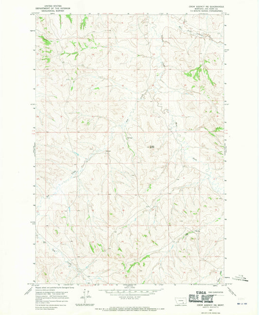 Classic USGS Crow Agency NE Montana 7.5'x7.5' Topo Map Image