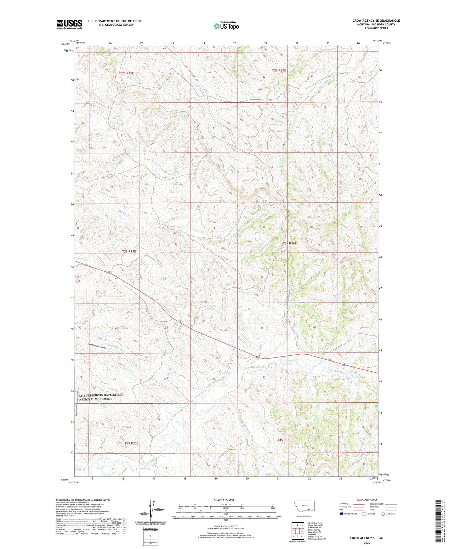 Crow Agency SE Montana US Topo Map Image