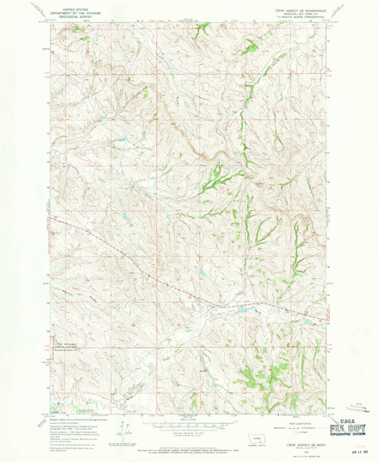 Classic USGS Crow Agency SE Montana 7.5'x7.5' Topo Map Image