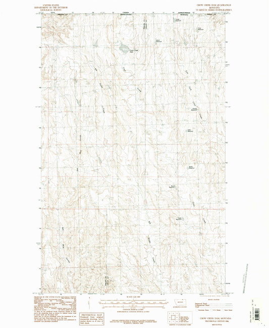 Classic USGS Crow Creek Dam Montana 7.5'x7.5' Topo Map Image