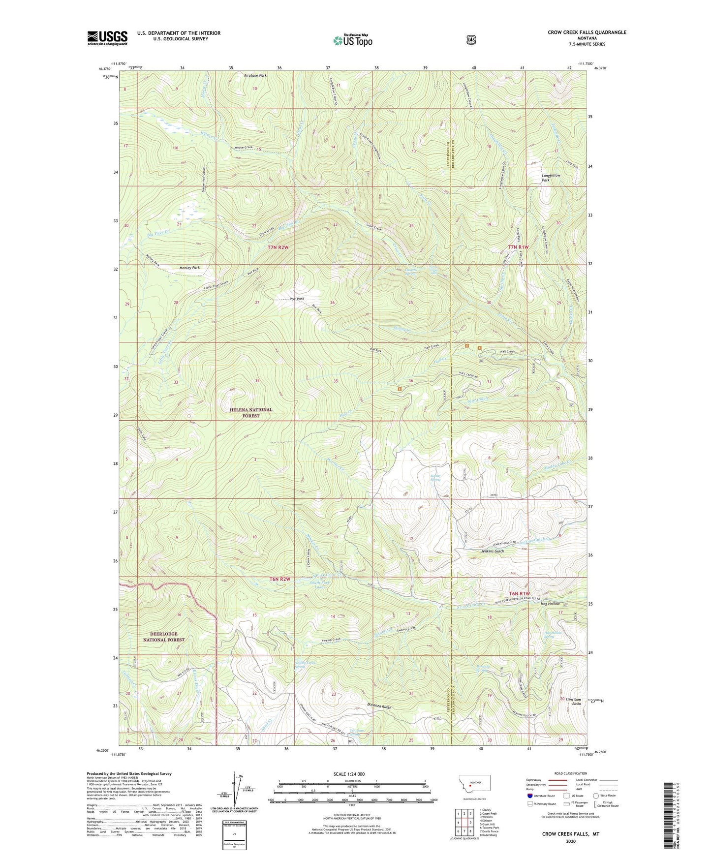 Crow Creek Falls Montana US Topo Map Image