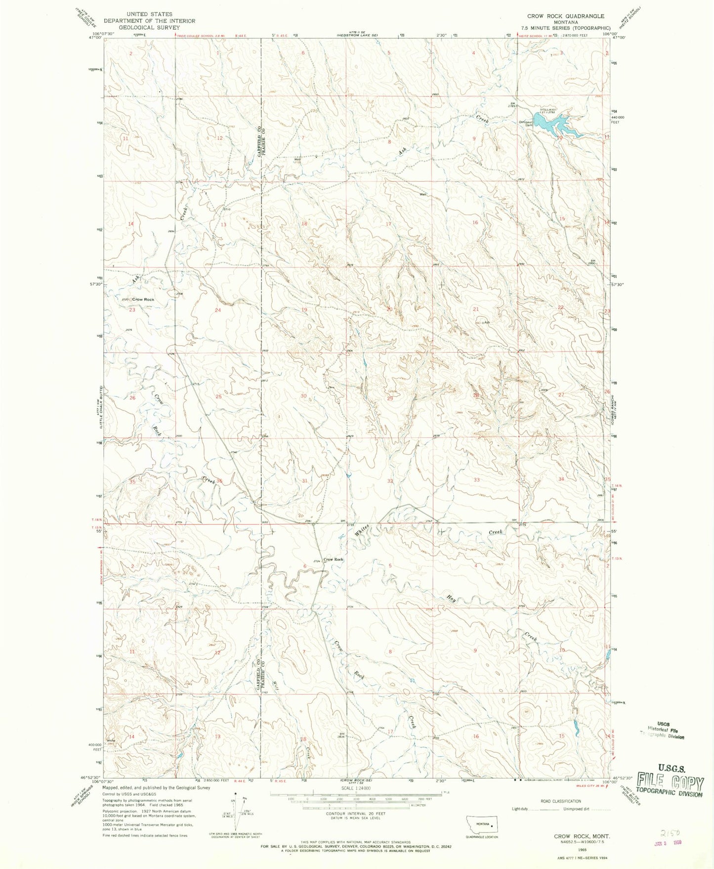 Classic USGS Crow Rock Montana 7.5'x7.5' Topo Map Image