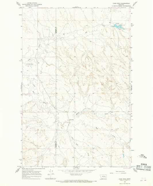 Classic USGS Crow Rock Montana 7.5'x7.5' Topo Map Image