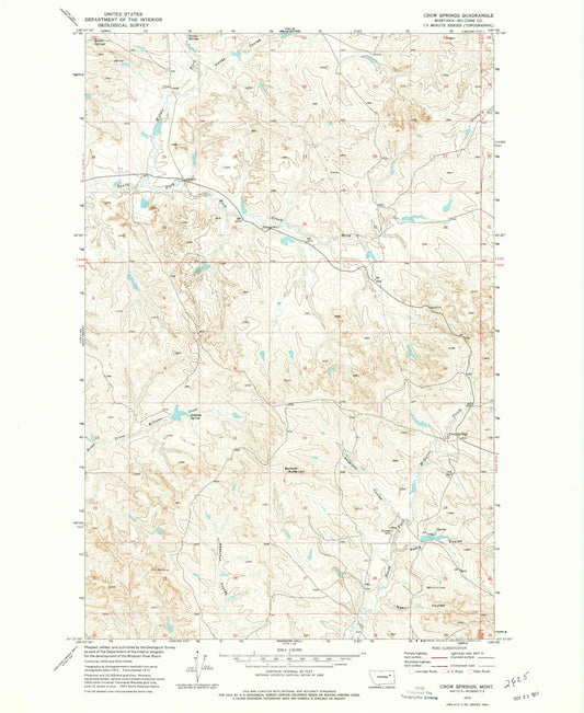 Classic USGS Crow Springs Montana 7.5'x7.5' Topo Map Image