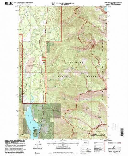 Classic USGS Crowell Mountain Montana 7.5'x7.5' Topo Map Image