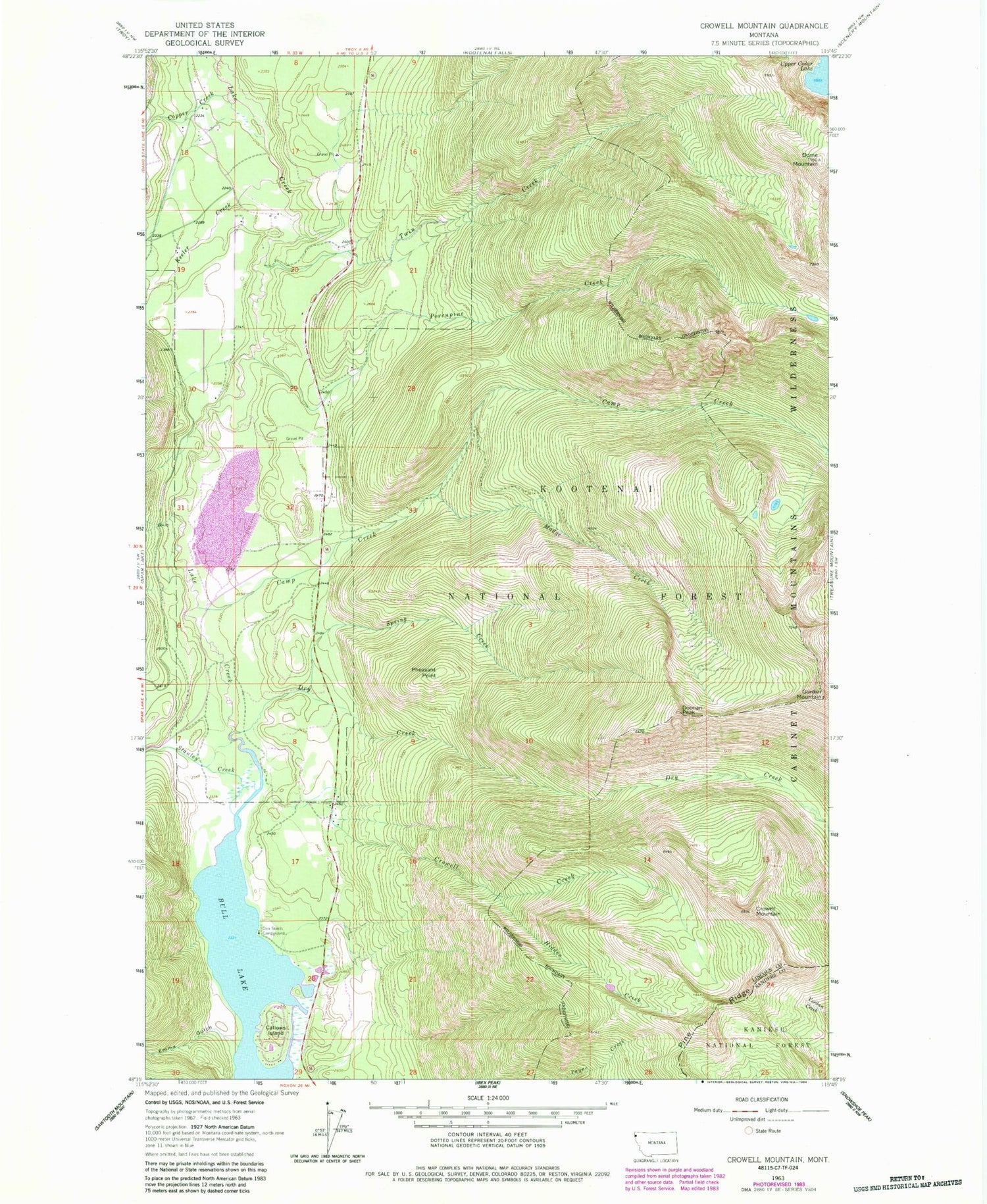 Classic USGS Crowell Mountain Montana 7.5'x7.5' Topo Map Image