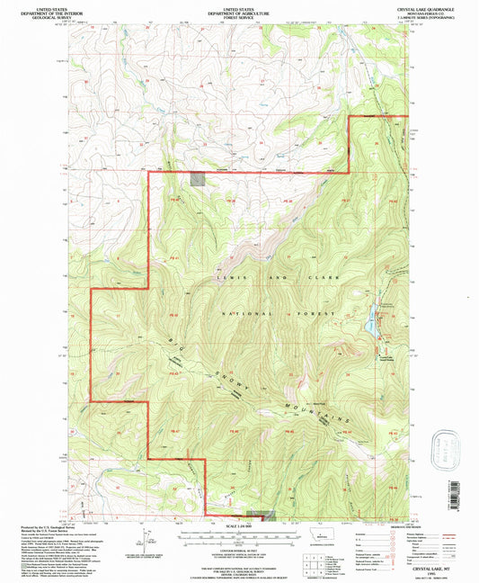 Classic USGS Crystal Lake Montana 7.5'x7.5' Topo Map Image
