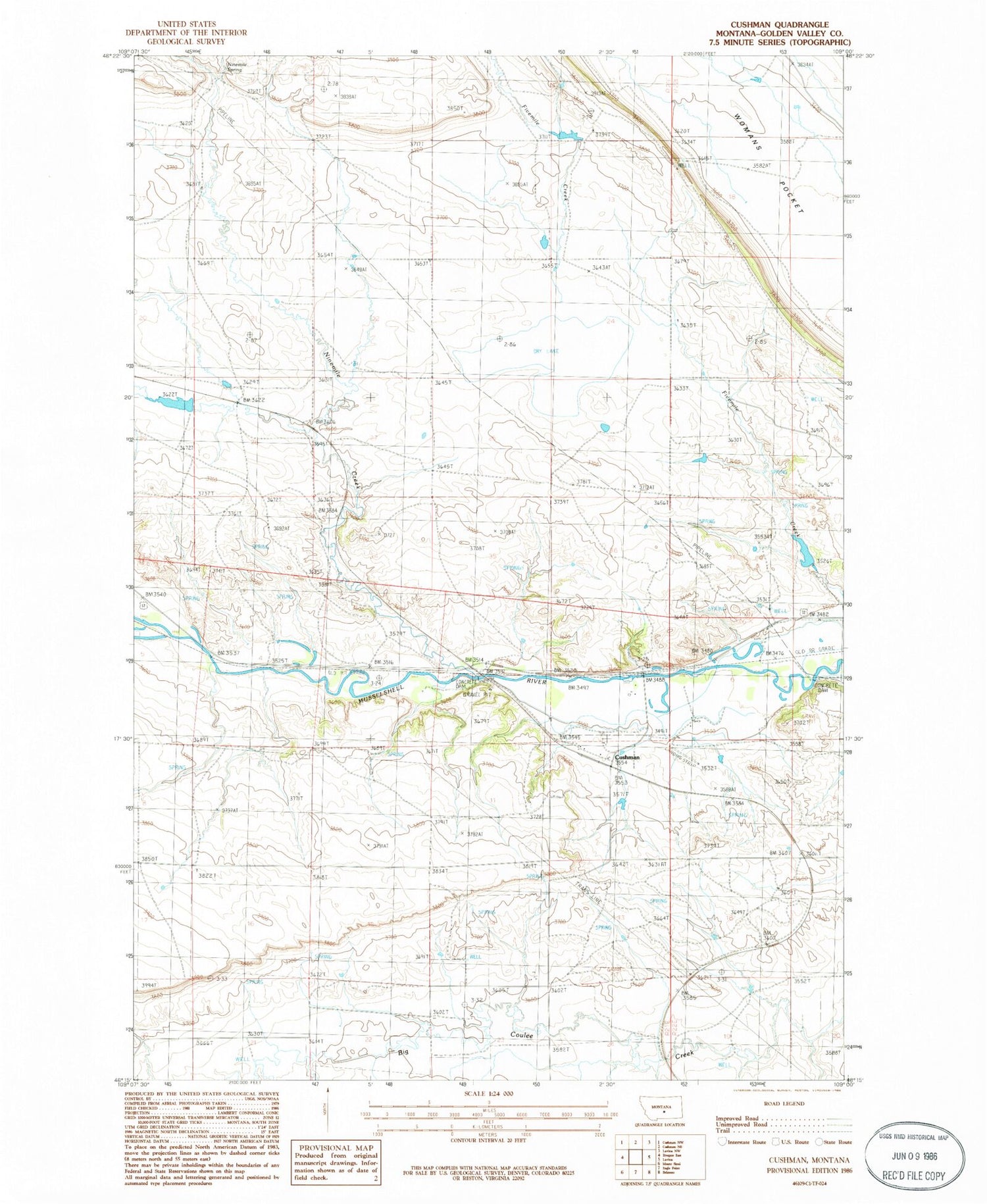 Classic USGS Cushman Montana 7.5'x7.5' Topo Map Image