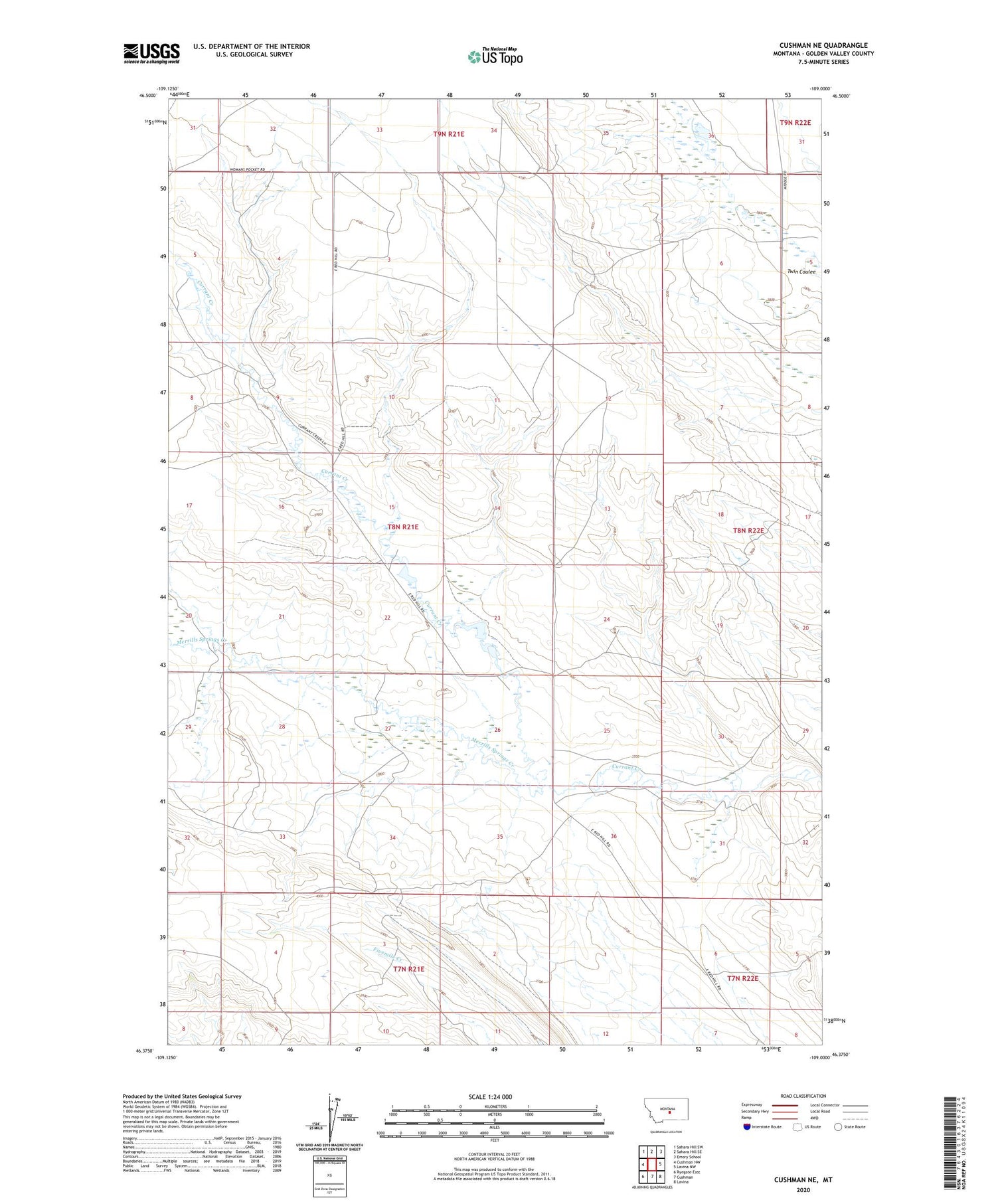 Cushman NE Montana US Topo Map Image
