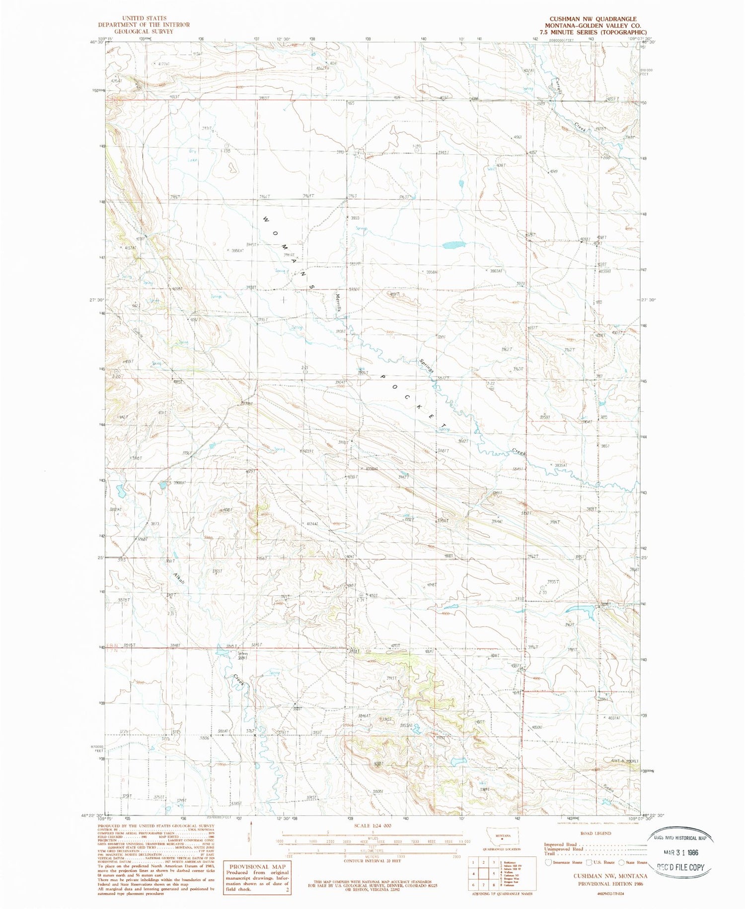 Classic USGS Cushman NW Montana 7.5'x7.5' Topo Map Image