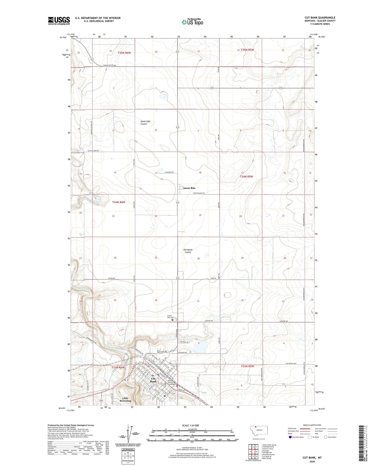 Cut Bank Montana US Topo Map Image