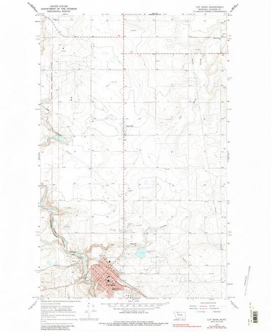 Classic USGS Cut Bank Montana 7.5'x7.5' Topo Map Image