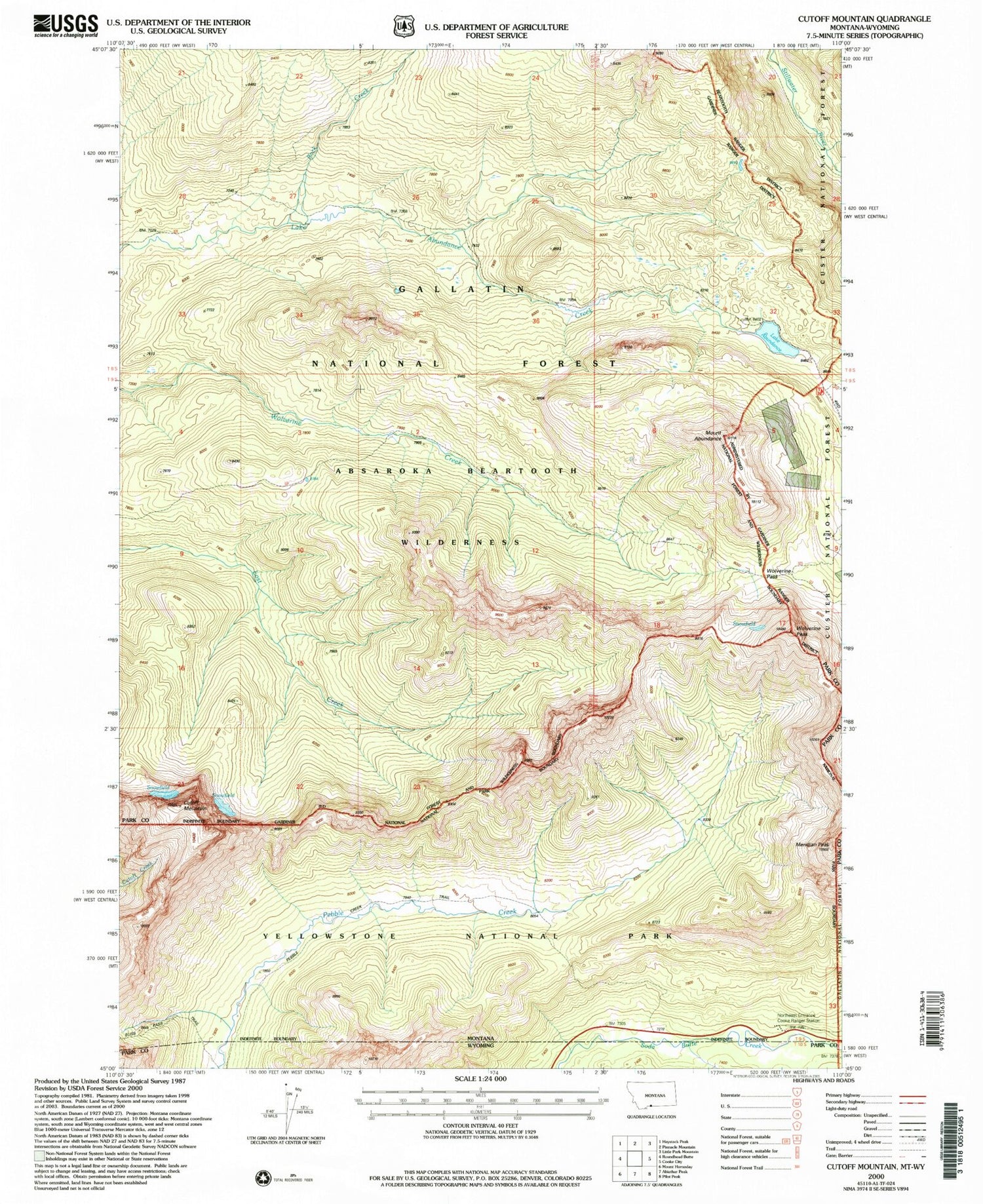 Classic USGS Cutoff Mountain Montana 7.5'x7.5' Topo Map Image