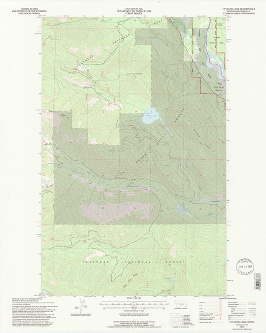 Classic USGS Cyclone Lake Montana 7.5'x7.5' Topo Map Image