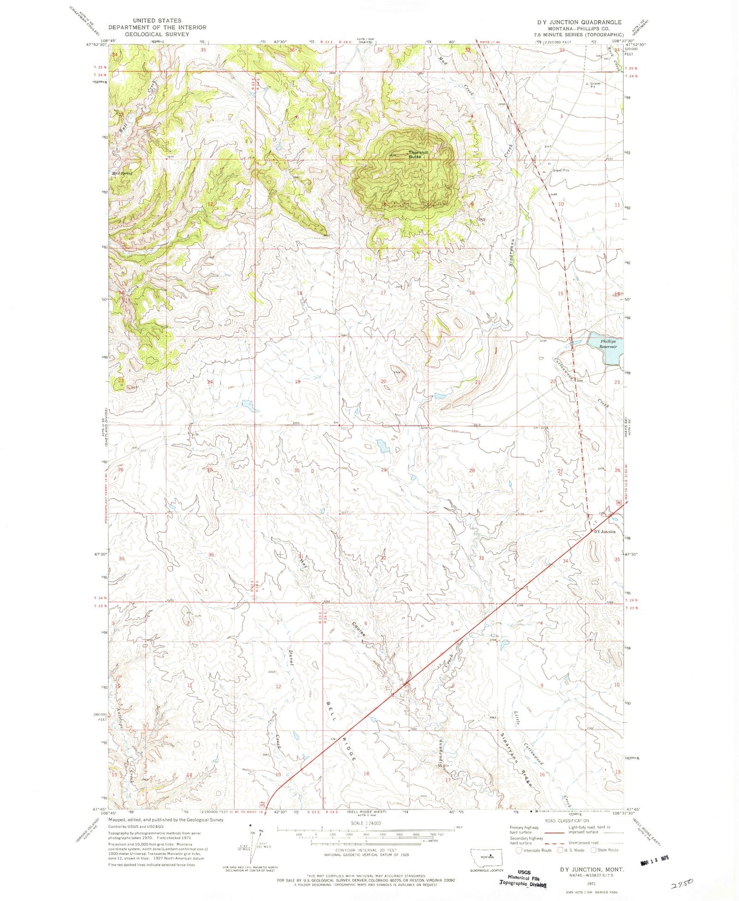 Classic USGS D Y Junction Montana 7.5'x7.5' Topo Map Image