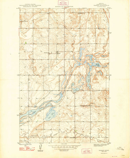 Classic USGS Dagmar Montana 7.5'x7.5' Topo Map Image