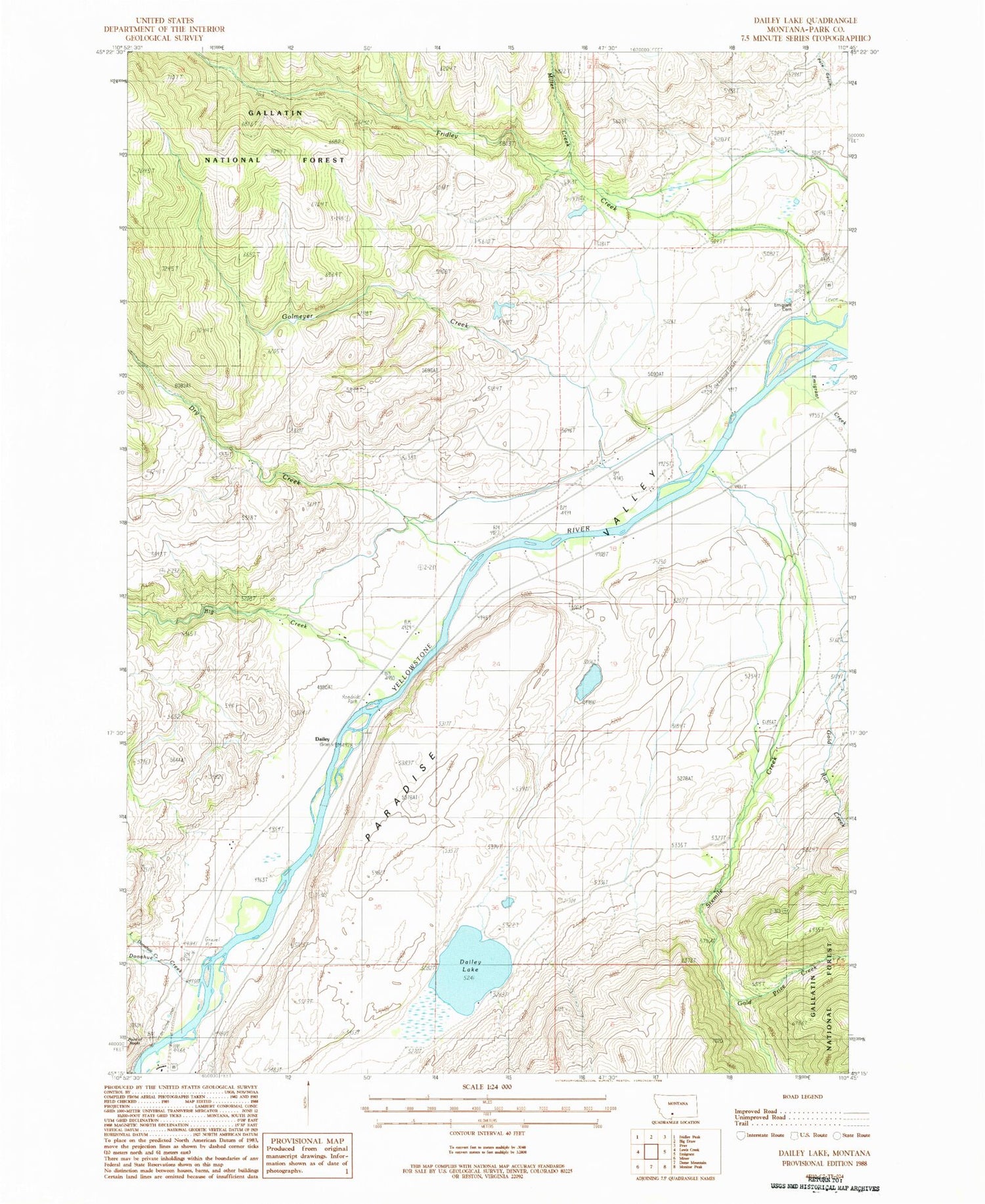 Classic USGS Dailey Lake Montana 7.5'x7.5' Topo Map Image