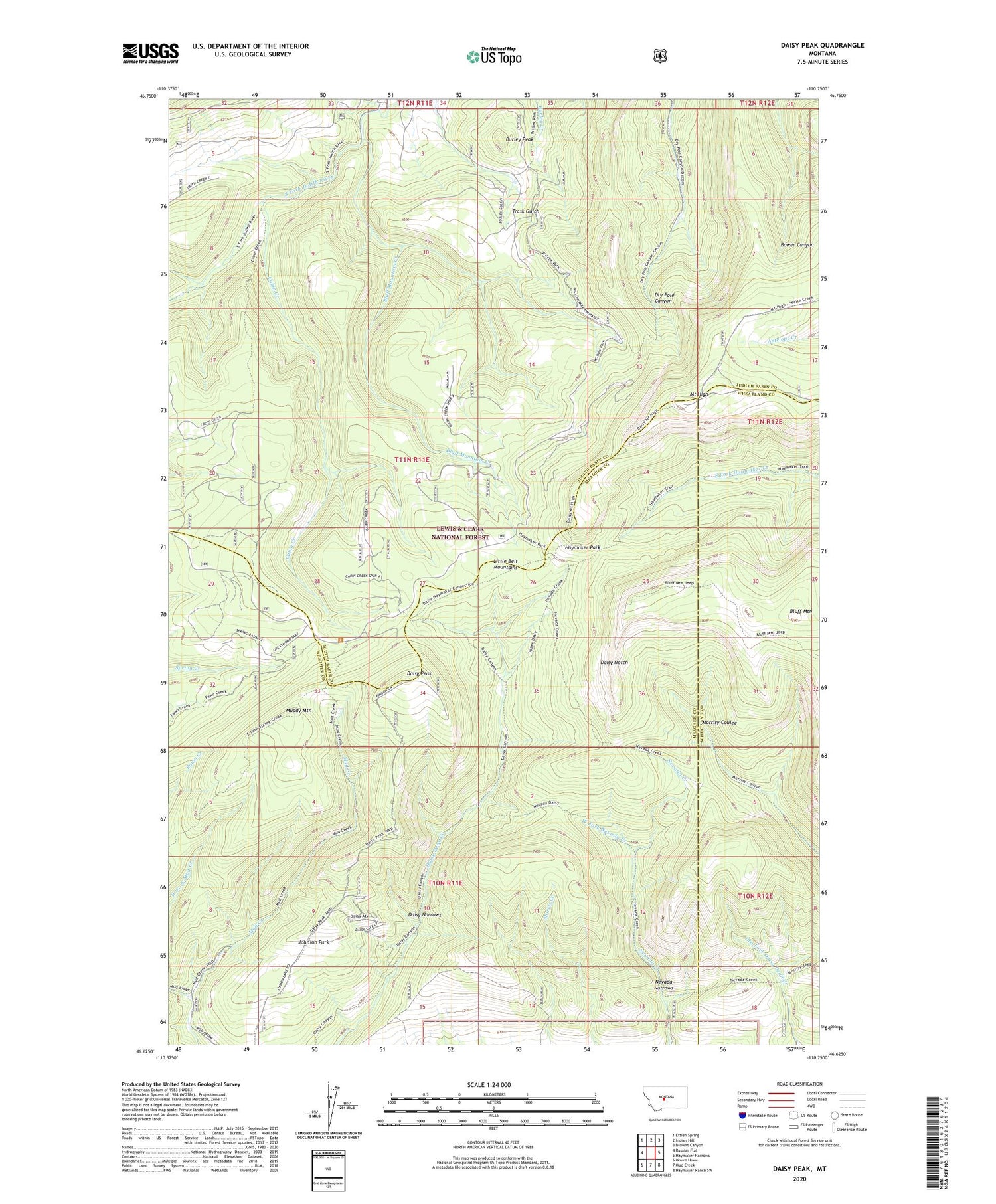 Daisy Peak Montana US Topo Map Image