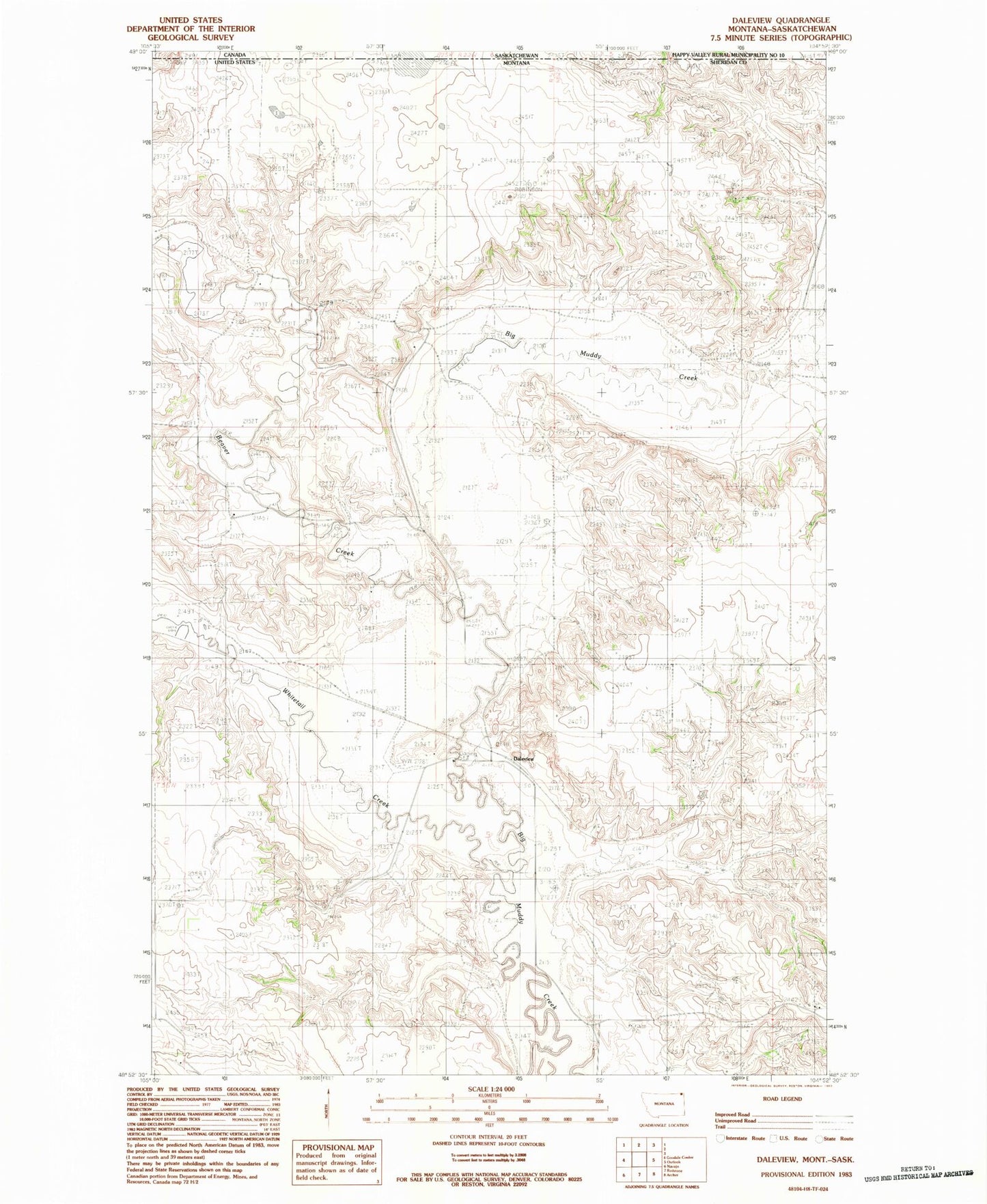 Classic USGS Daleview Montana 7.5'x7.5' Topo Map Image