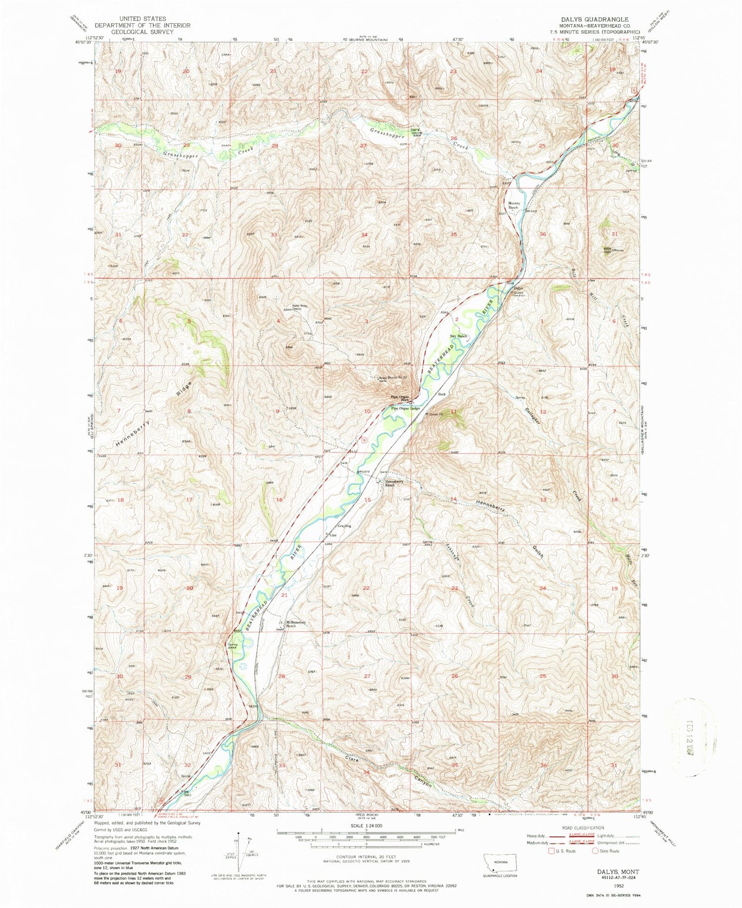 Classic USGS Dalys Montana 7.5'x7.5' Topo Map Image