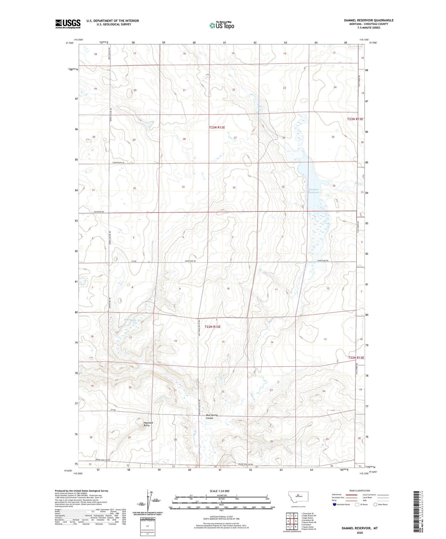 Dammel Reservoir Montana US Topo Map Image