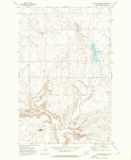 Classic USGS Dammel Reservoir Montana 7.5'x7.5' Topo Map Image