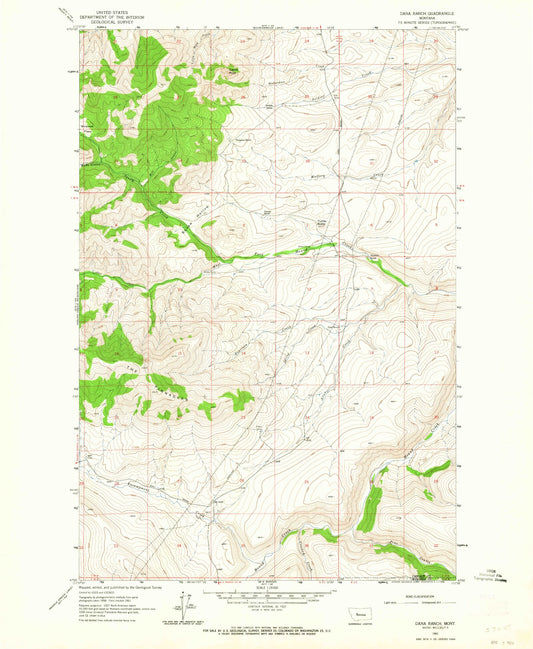 Classic USGS Dana Ranch Montana 7.5'x7.5' Topo Map Image