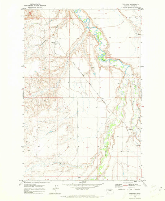 Classic USGS Danvers Montana 7.5'x7.5' Topo Map Image