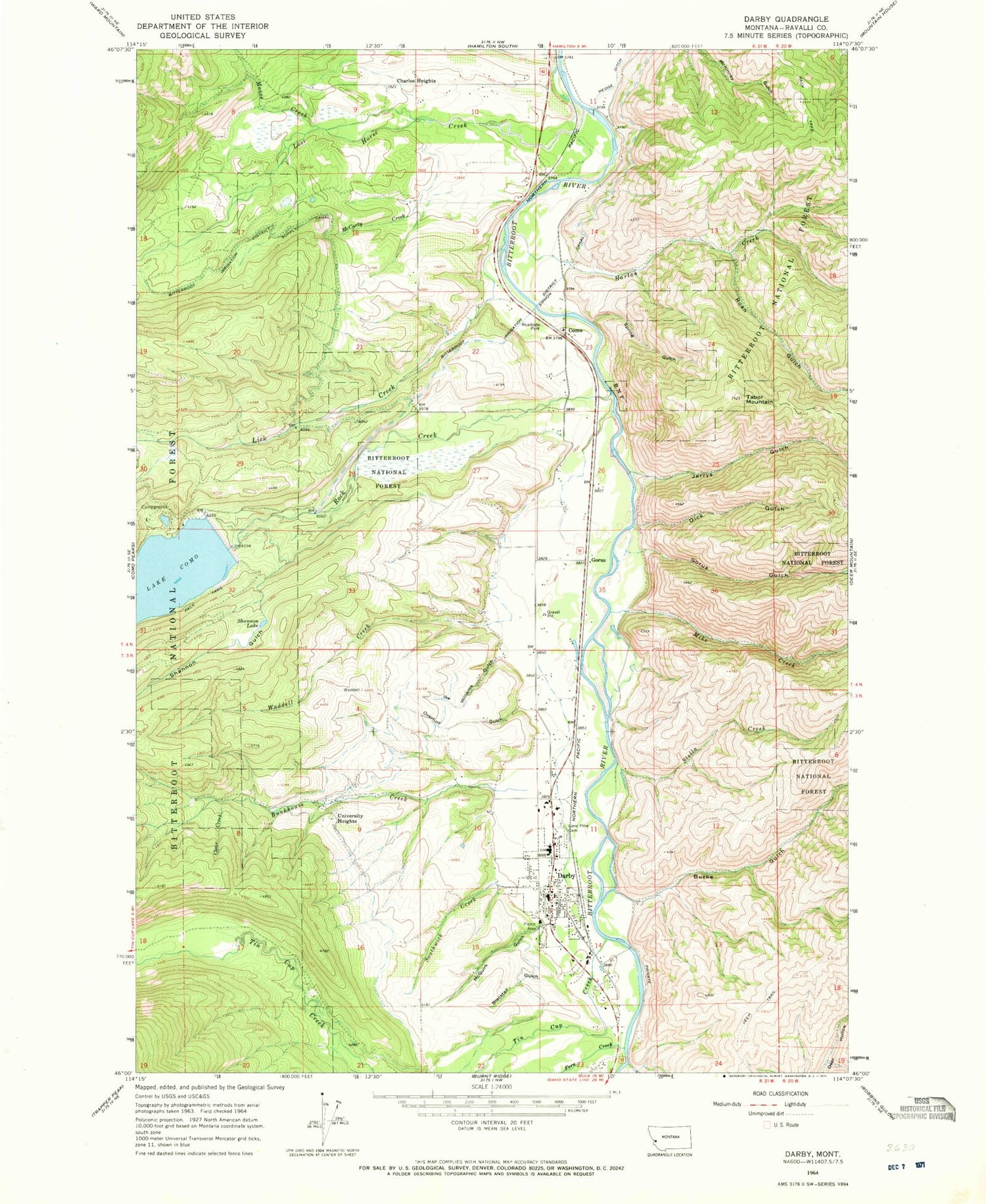 Classic USGS Darby Montana 7.5'x7.5' Topo Map Image