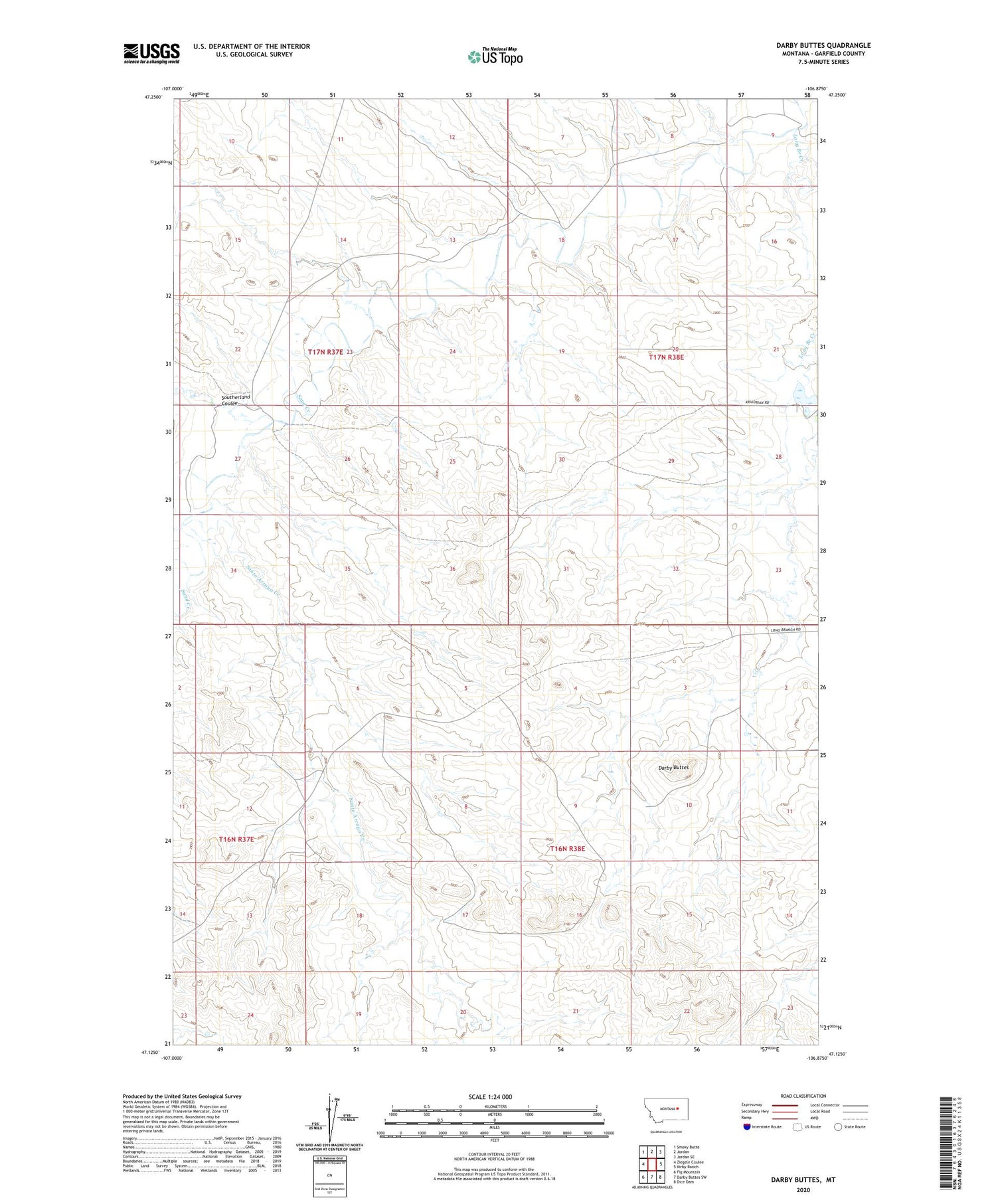 Darby Buttes Montana US Topo Map Image