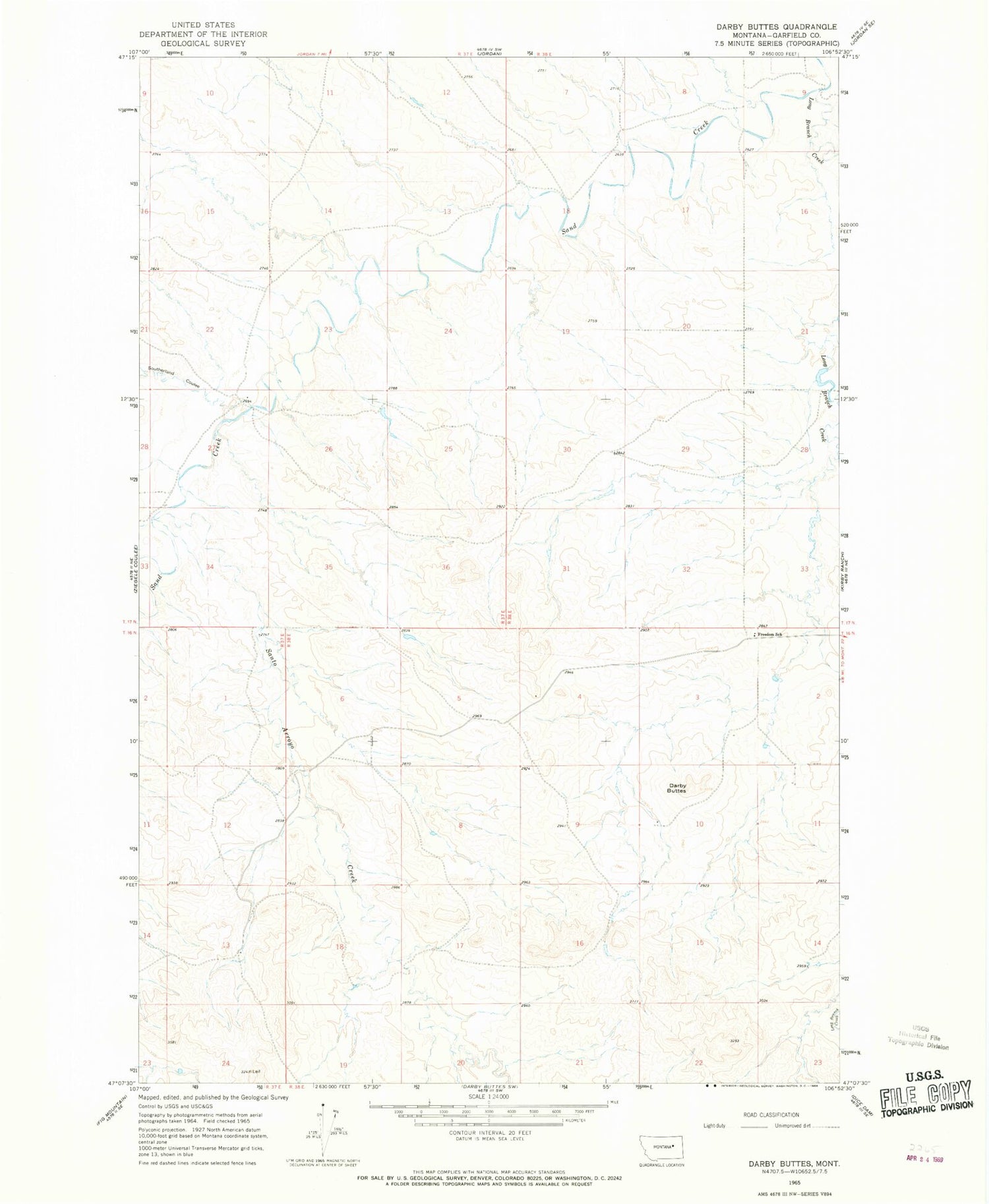 Classic USGS Darby Buttes Montana 7.5'x7.5' Topo Map Image