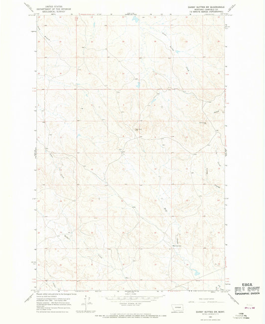 Classic USGS Darby Buttes SW Montana 7.5'x7.5' Topo Map Image