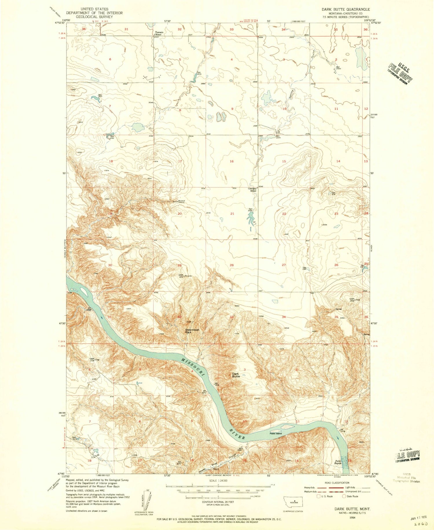 Classic USGS Dark Butte Montana 7.5'x7.5' Topo Map Image