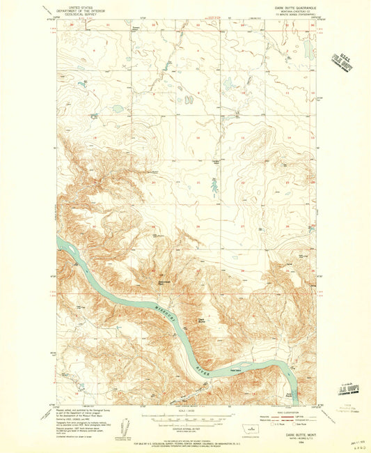 Classic USGS Dark Butte Montana 7.5'x7.5' Topo Map Image